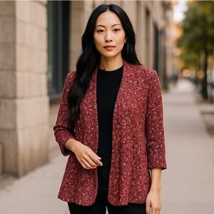 MICHAEL TYLER Metallic Stretchy Red & Black Cardigan Sweater Blazer ~ MEDIUM